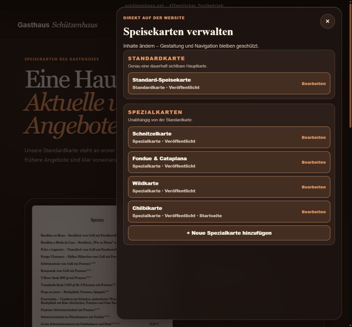 Dunkle Verwaltung für Hauptkarte und Spezialkarten ohne Zugangsdaten