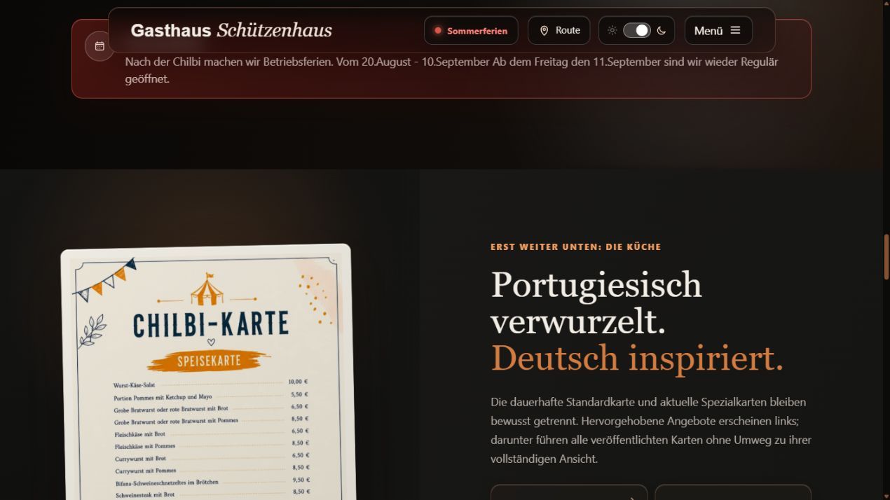 Dunkle öffentliche Speisekartenansicht ohne sichtbare Personen